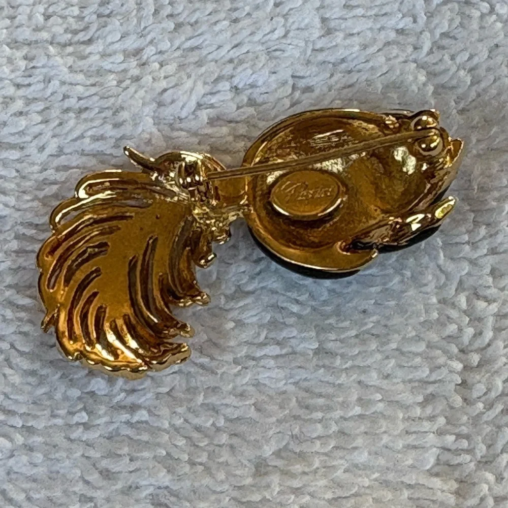 Vintage Puccini Black Enamel Skunk Brooch with Rhinestones - Picture 3 of 14